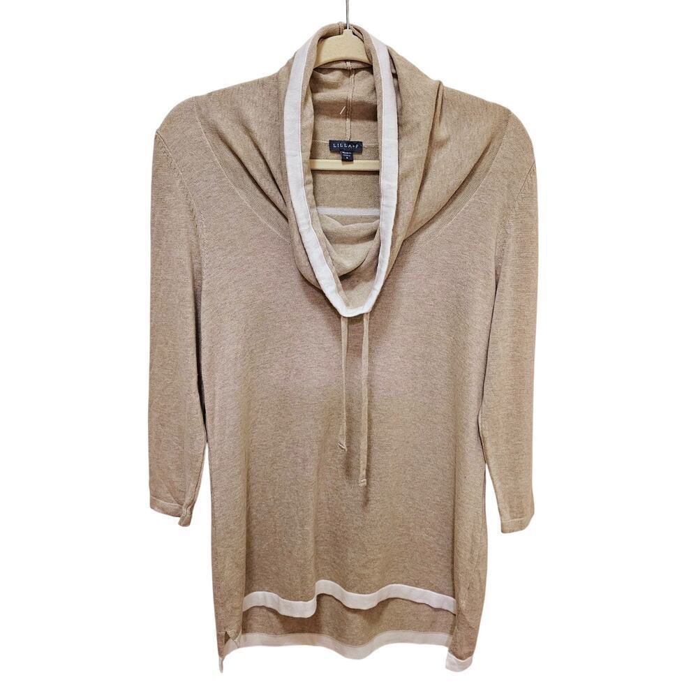 LILLA P Crawl Neck Sm Soft Modal Oatmeal Beige n White Tunic sweater top. Warm